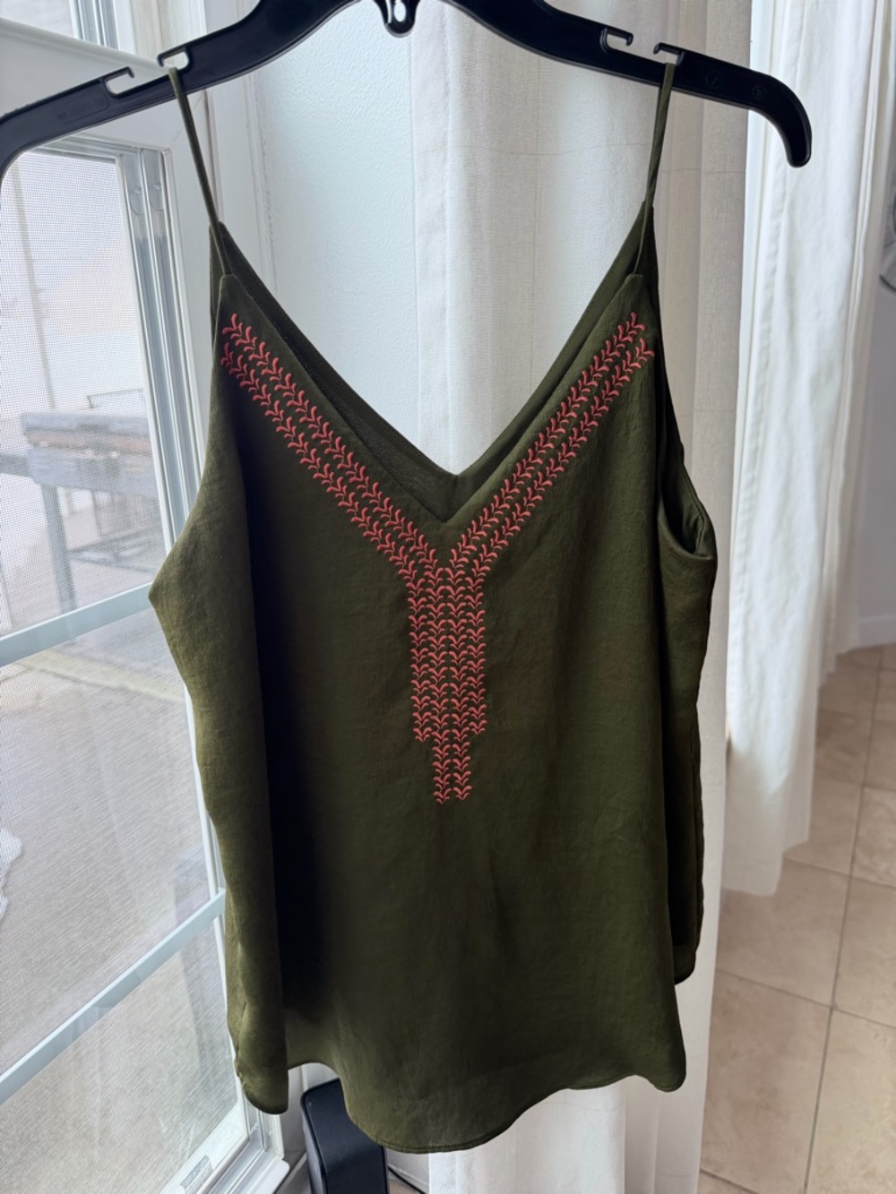 Express Olive Green Embroidered V-Neck Camisole